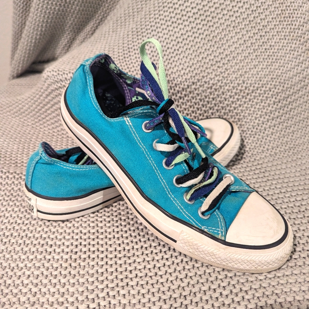 Teal Converse Skull Sneakers